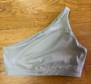Set Active Green One Shoulder Athletic Preppy Outdoor Gorpcore Sports Bra Top L thumbnail 1