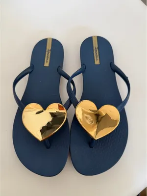 Ipanema blue flip flops with gold heart thumbnail 3