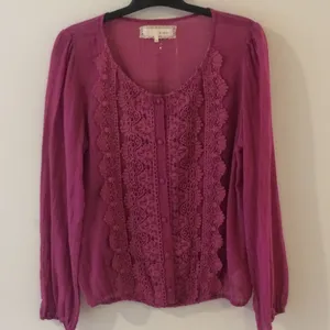 A’Reve Magenta‎ Lace Front Peasant Blouse Sheer Cotton Boho Medium thumbnail 2