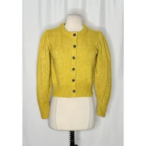 EVERLANE Pointelle Cardigan Cloud Merino Wool Alpaca Puff Sleeve Yellow X-Small thumbnail 2