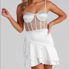 NWT  White Satin Mini Dress, S thumbnail 2