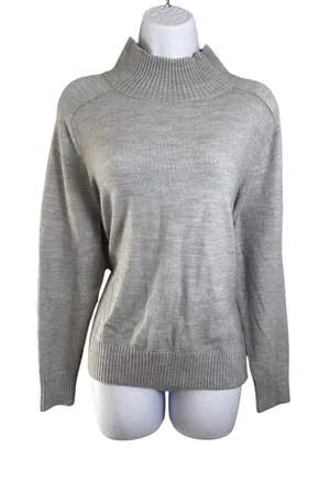 Banana Republic Gray Mock Neck Pullover Sweater Size L Heather Knit Side Slit‎ thumbnail 1