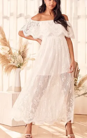 Lulus Sweetest Touch White Embroidered Lace Off-the-Shoulder Maxi Dress Size S thumbnail 1