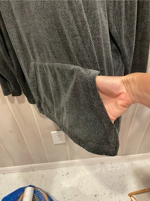 Liz Claiborne Cute charcoal gray velour soft casual herringbone hoodie sweatshirt pocket thumbnail 2