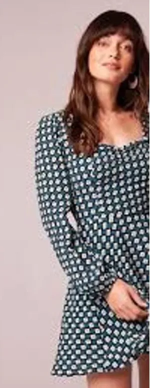 Band of the Free NWT Womens Genevieve Teal Diamond Long Sleeve Mini Dress Size S thumbnail 1