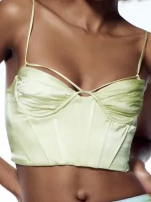 Zara Satin Corset Crop Top in Pale Green Small NWT Festival Date Night Spring thumbnail 1