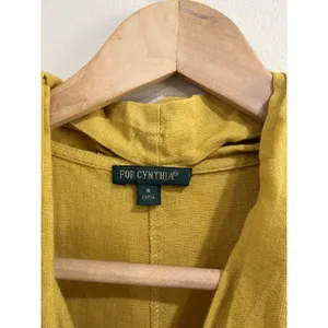 For Cynthia Mustard Yellow Linen Blend Cowl Neck Tulip Hem Midi Dress‎ Small thumbnail 6
