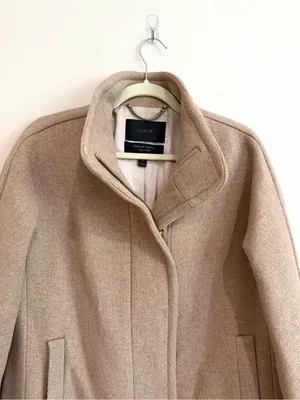 J. Crew Stadium Cloth Wool Cocoon Funnel Neck Pea Coat in Camel Beige Sz 8 thumbnail 5