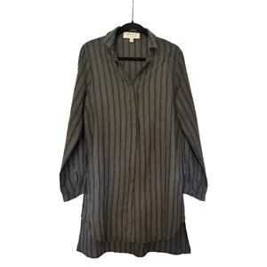 Cloth & Stone Anthropologie Gray Striped Button Down Shirt Dress M thumbnail 4