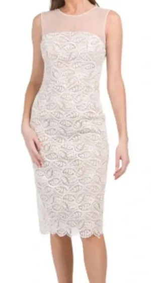 NWT DRESS THE POPULATION Tegan Lace Midi Dress White Size XS thumbnail 1