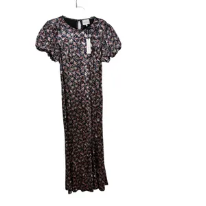 NWT Mable Leighton Floral Velvet Puff Sleeve Midi Dress Navy Size L thumbnail 3