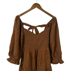 Lulus Charming Afternoon Tan Gingham Balloon Sleeve Mini Dress size M NWT thumbnail 6