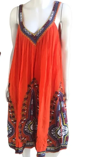 Jessica Taylor Rayon Teresa Orange Printed V-Neck Flowy Sleeveless Dress Size L thumbnail 1