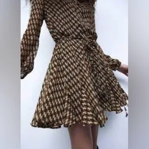 Zara | Dresses | Zara Retro Geo Print brown & Black button down tie dress XS thumbnail 2
