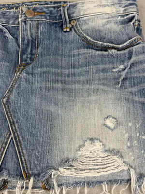 Ruehl No.925 Denim Mini Skirt W27 Distressed Frayed Low Rise Y2K 2000s thumbnail 3