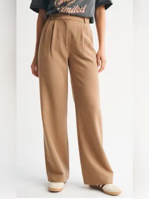 Abercrombie & Fitch High-Waist Wide Leg Pants in Camel Brown thumbnail 2