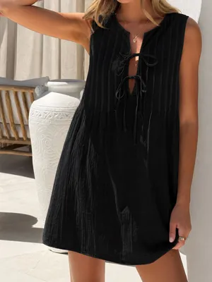 ROSA CLOTHING Minimalist Lace-Up Splice Vest Dress Black Small New thumbnail 1