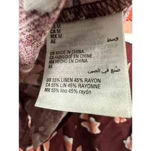 Alfani Linen Floral Burgundy Boho Bohemian Modest High Neck Blouse Size Medium thumbnail 4