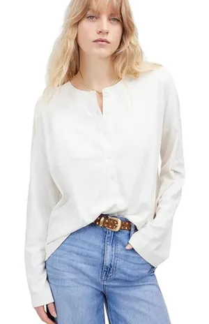 NWT Madewell Bombay Long Sleeve Henley in White - Size: Large thumbnail 1
