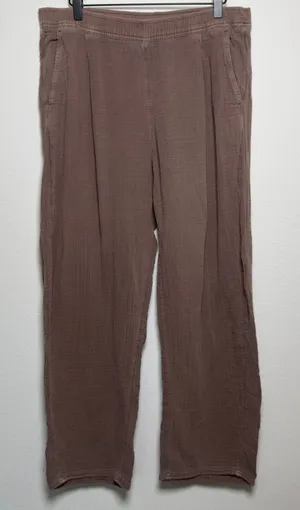 Gap Women 100% Cotton Barrel Leg Easy Pants Large Tall Arrow Brown Crinkle Gauze thumbnail 1