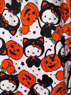 Hello Kitty Halloween Pumpkin Print Pajama Pants - Orange & White thumbnail 3