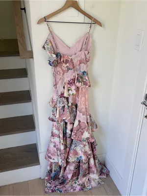 Anthropologie BHLDN Elora Sleeveless V-Neck Ruffle Lace Maxi Dress in Pink thumbnail 3