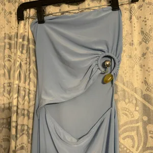 ASOS Design Baby Blue Strapless Cut Out Midi Dress Size 0 thumbnail 4