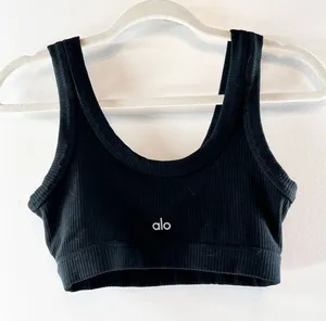Alo Ribbed Scoopneck Wellness Sports Bra Black Small thumbnail 1