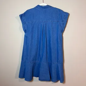 Entro Stay Close Denim Drop Waist Collared Button Front Mini Dress Blue M thumbnail 7