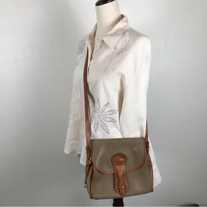 Dooney & Bourke Vintage Essex saddlebag‎ taupe & cognac AWL pebble crossbody bag thumbnail 2