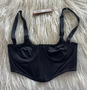 Skims Logo Shine Corset Balconette Bra Onyx Size 32A thumbnail 1