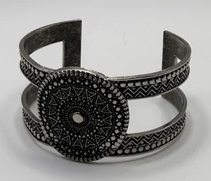 Boho Geometric Wide Cuff‎ Bracelet Adjustable Abstract Silver Tone Hippie Chic thumbnail 1