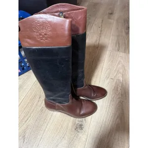 Vince Camuto Womens Two Tone Leather Riding Boots Black Brown Crest Tall Zip thumbnail 2
