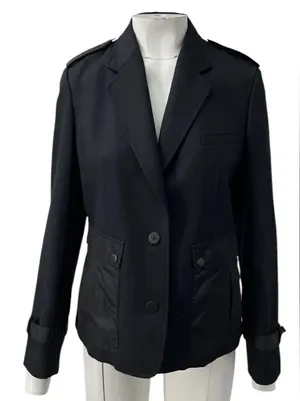 Burberry London Wool Blazer Nylon Pockets Black Womens 4 thumbnail 1