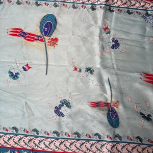 VTG Tilla 100% Silk floral Scarf shawl blue red made in Turkey 58x20 boho luxury thumbnail 11