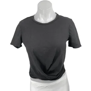 Zara Women's Black Short Sleeve Twist Front Crew Neck Crop T Shirt Tee Top Sz M thumbnail 1