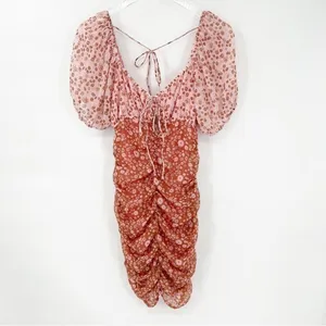 NEW Free‎ People Tessa Floral Ruched Bodycon Mini Dress Women's Size XS Coquette thumbnail 2