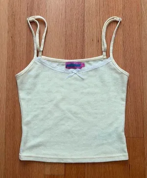Edikted Yellow and White Lace Cami Top Size Small thumbnail 1