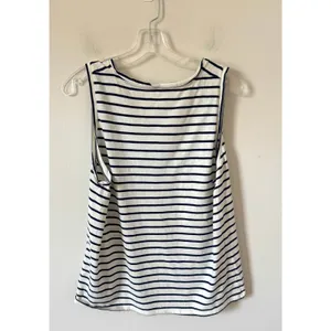 J. Crew Coastal Chick Preppy Cotton Basic V-Neck Striped Tank Top Navy White XL thumbnail 2
