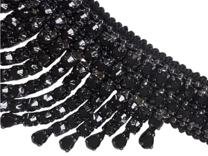 Like New White House Black Market Jeweled Fringe Bib Necklace Black thumbnail 3