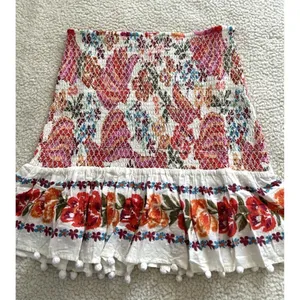 Farm Rio Womens Spring Bananas Smocked Mini Skirt Floral Pom Pom Trim Size M thumbnail 5