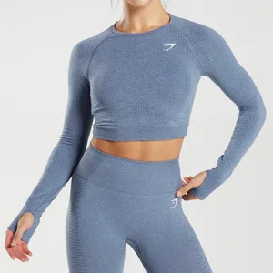 Gymshark Vital Seamless 2.0 Long Sleeve Crop Top Blue Heather Women’s M thumbnail 1