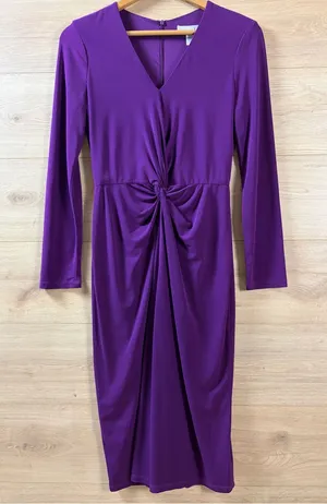 London Times Purple Twist-Front Long Sleeve Midi Dress 2 thumbnail 1