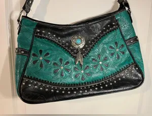 Tooled Leather Laser Cut Purse Feather Country Western Handbag Shoulder Bag thumbnail 4