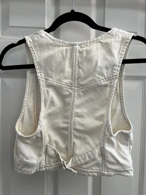Free People Rider Denim Vest - Cropped Button Front, Ivory, Boho Western size XS thumbnail 5