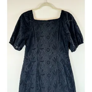 Free People Womens Dress Black Daniella Eyelet Mini Puffed Babydoll Boho Size 8 thumbnail 8