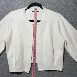 T Tahari Womens XL White Open Front‎ Cardigan Lantern Sleeve Cropped Sweater thumbnail 5