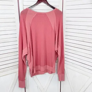 Free People Santa Clara Thermal‎ Oversized Shirt Coral Pink Orange Medium thumbnail 10