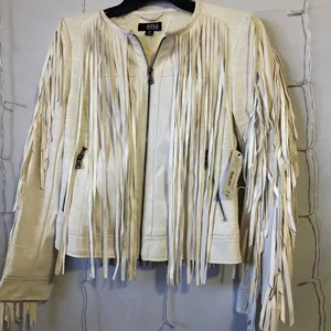 a.n.a Cream Fringe Leather Jacket thumbnail 1