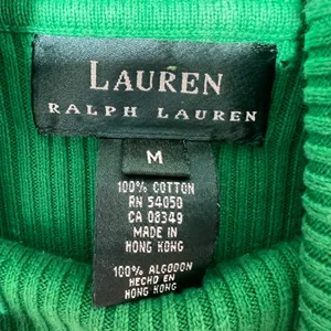 Vintage Lauren Ralph Lauren Green Ribbed Cotton Turtleneck Sweater‎ LRL Logo M thumbnail 3